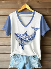 Frauen-Blumen-Wal-Print-lässiges T-Shirt